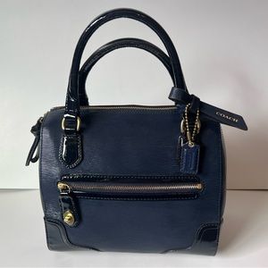 Coach Poppy Navy Blue Textured East/West Satchel